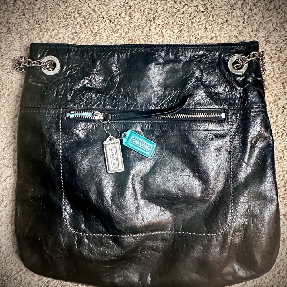 Coach Black Shoulder Bag with Silver Chain - Picture 7 of 16